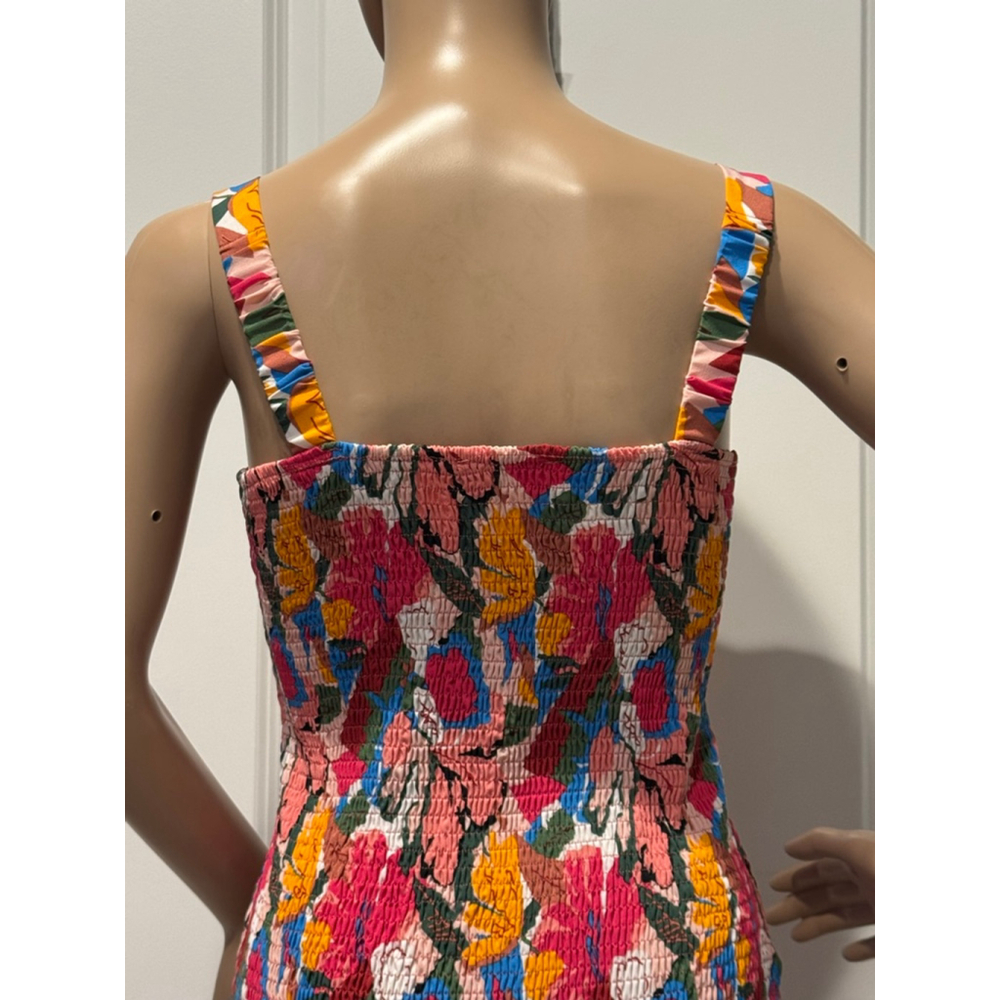 Women's Unbranded Midi Sun Dress S Pink Multi-color Floral Smocked - Picture 5 of 10